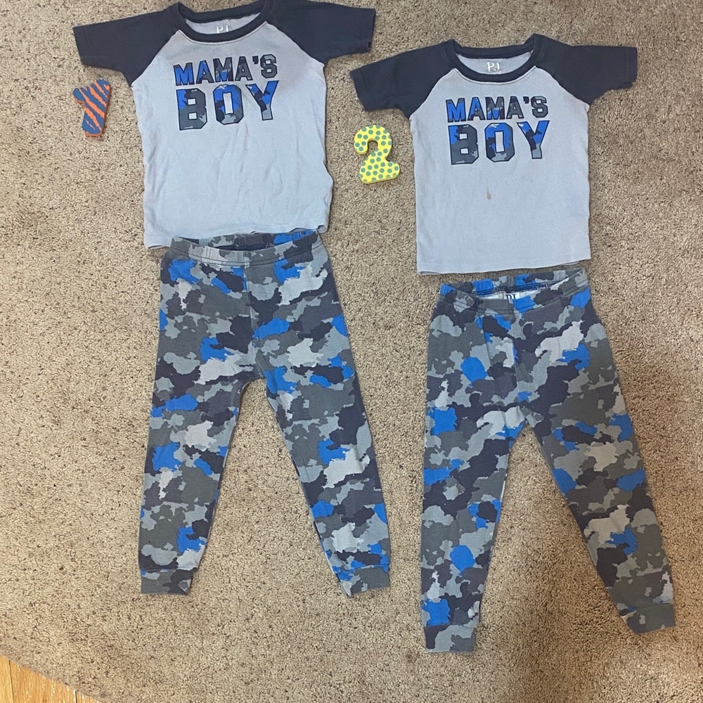 MATCHING “Mama's Boy” Blue and Gray Camo Kids Pajama Set